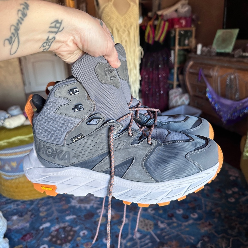 Hoka Gray and Orange Trail Shoes